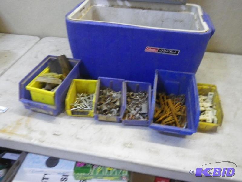 tote of misc hardware...