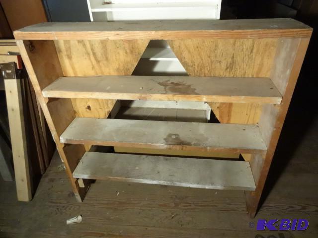 Qty 5 wood shelving units. Located ...