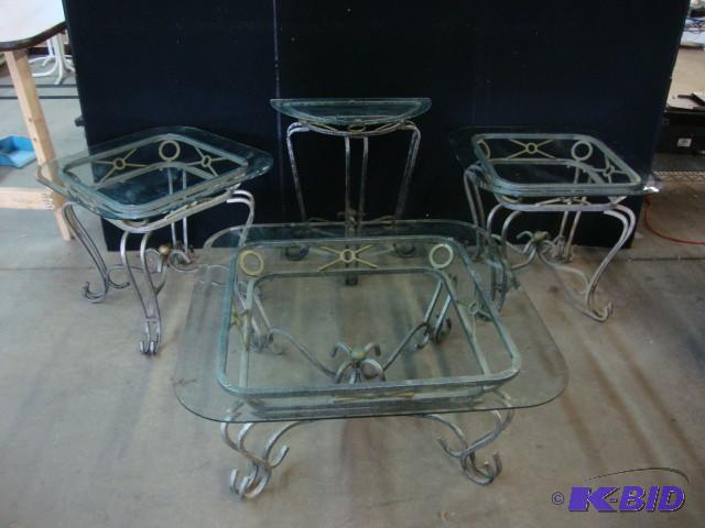 4 Pc Metal Frame Glass Top Table Se...