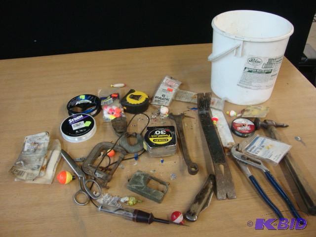 Bucket of Assorted Tools &amp Fish...