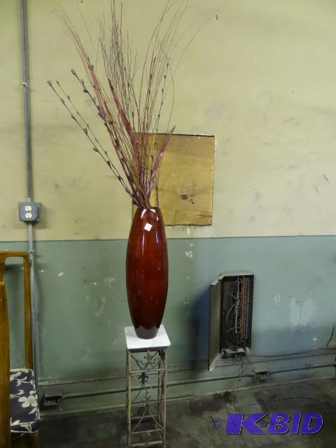 lot 135 image: Metal plant stand with vase and art...