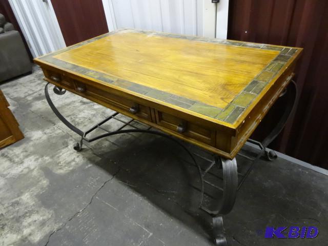 lot 1F image: 52 x 30 x 30 metal desk. Wood top w...