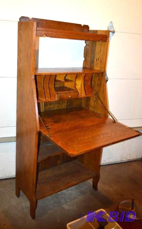 lot 4 image: Antique Oak Secretary desk cabinet....
