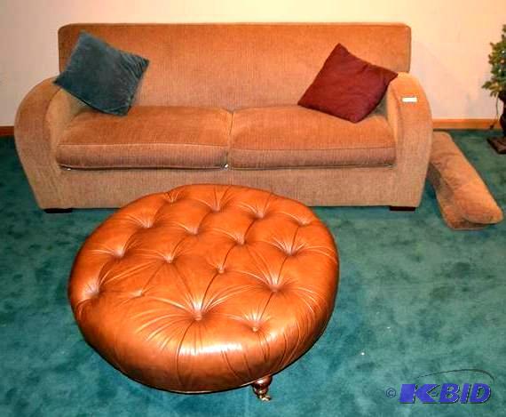 lot 49 image: Bernhardt Soft brown couch in basem...
