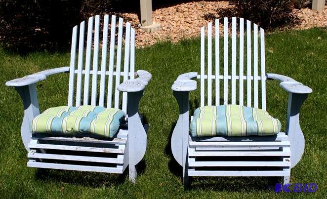 lot 90 image: 2 Blue Wood Adirondack Chairs. ...