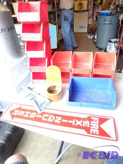 lot 129 image: Hardware bins. Hangers. Fire exting...
