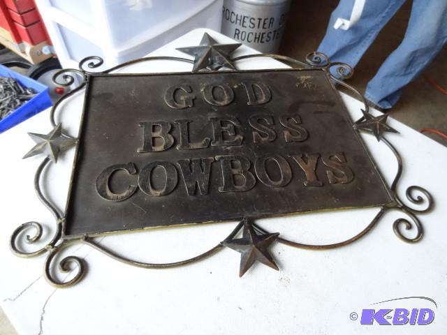 lot 143 image: God bless cowboys wall sign...
