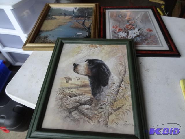 lot 152 image: 3 wall hanging framed prints...