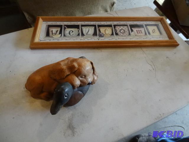 lot 331 image: Welcome sign. Ceramic dog and duck...