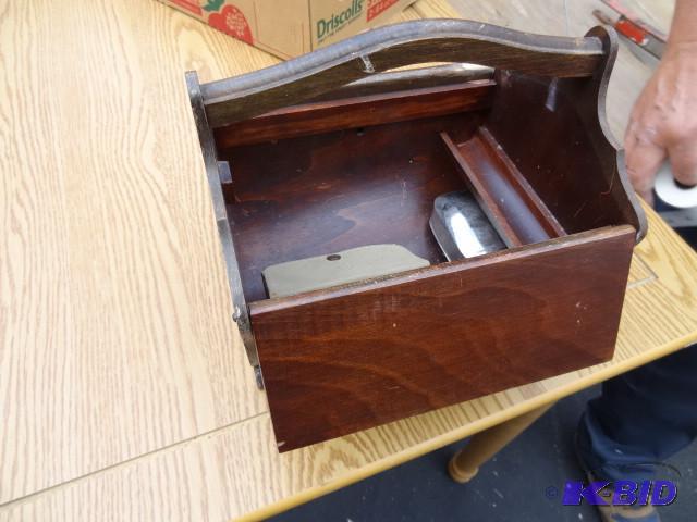 lot 370 image: Wood antique sewing box with access...