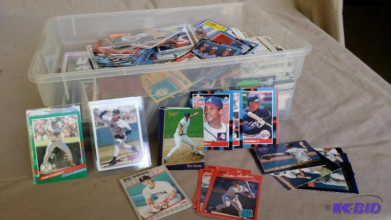 Plastic bin full of mostly Baseball...