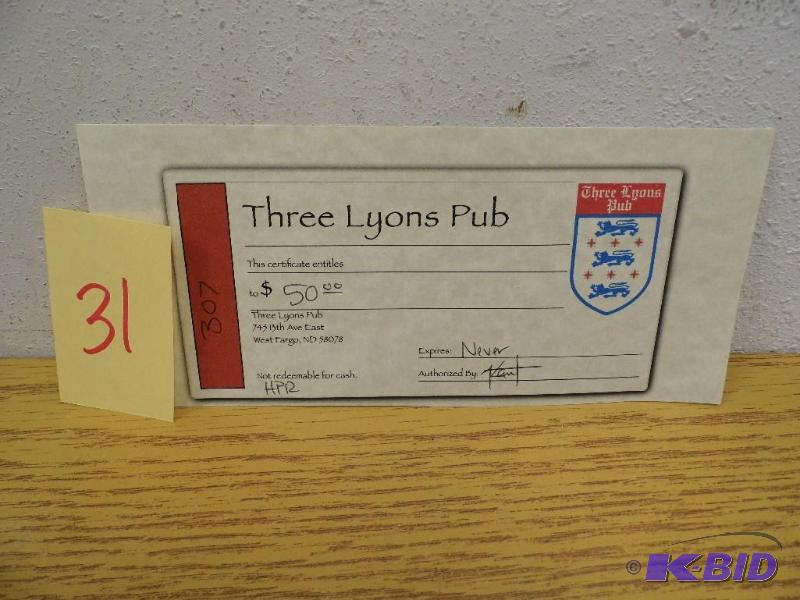 Three Lyons Pub Gift Certificate