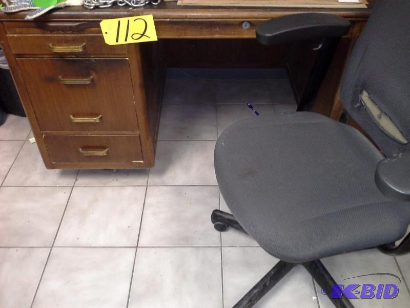 lot 112 image: Old Wood Desk And Chair