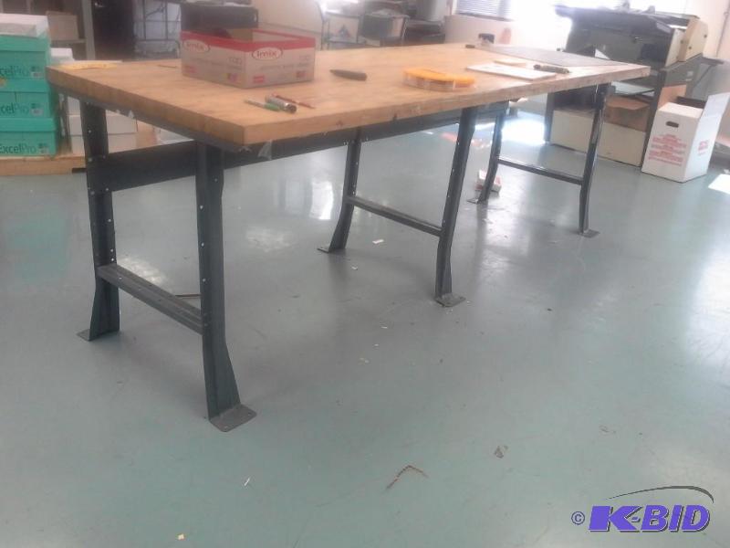 lot 510 image: 2 Work Area Tables, (1) Wood Top, Metal Legs,