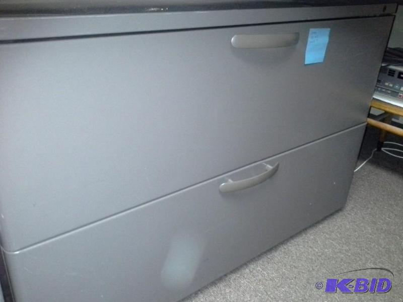 lot 566 image: Work Table And 2 Drawer Lateral File Cabinet.