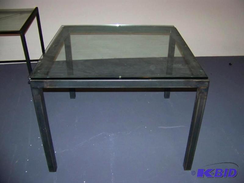lot 52 image: Square, Glass Top Table with Black Metal Legs