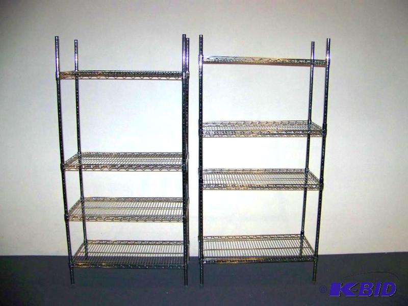 lot 57 image: (2) Silver Metal, Wire Shelving Units