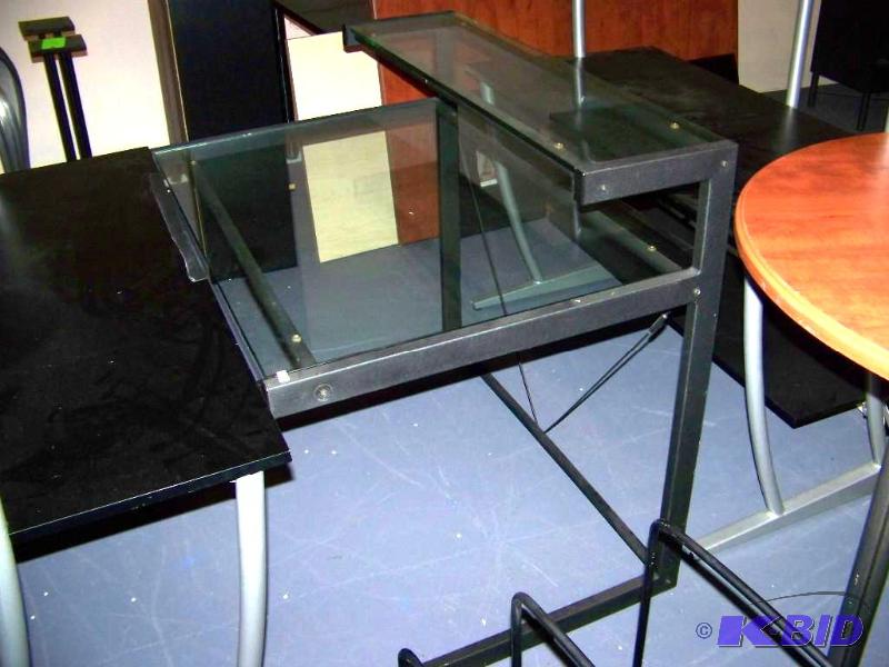 lot 58 image: Glass Top Desk with narrow, Glass Top Shelf