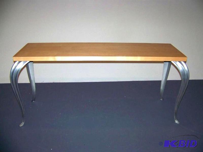 lot 59 image: Wood Table with Decorative, Metal Legs