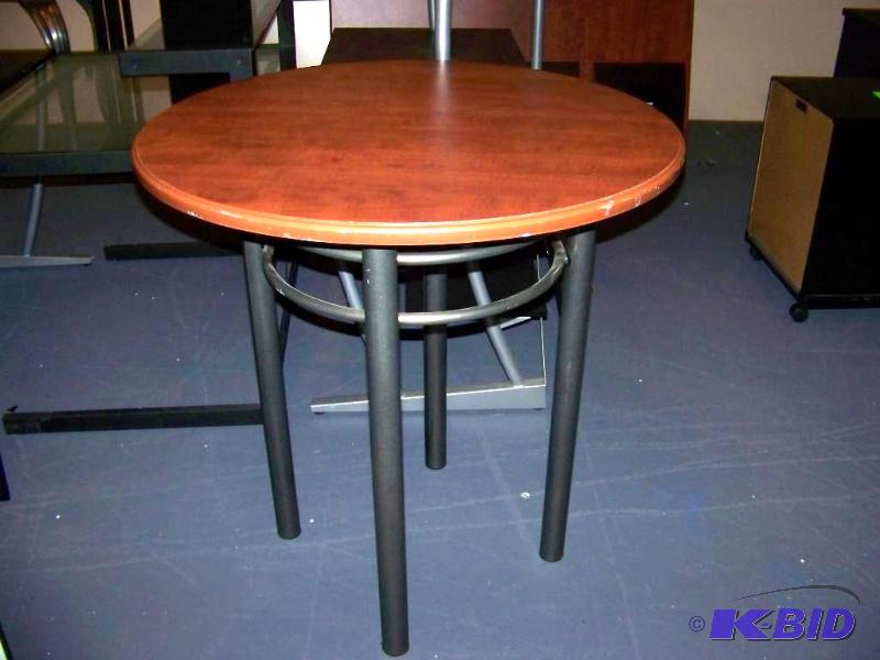 lot 60 image: Round, Wood Table with Metal Base