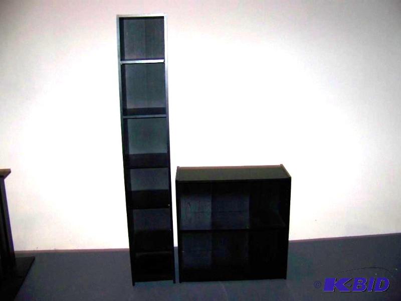 lot 63 image: (2) Black, Wood Shelving Units