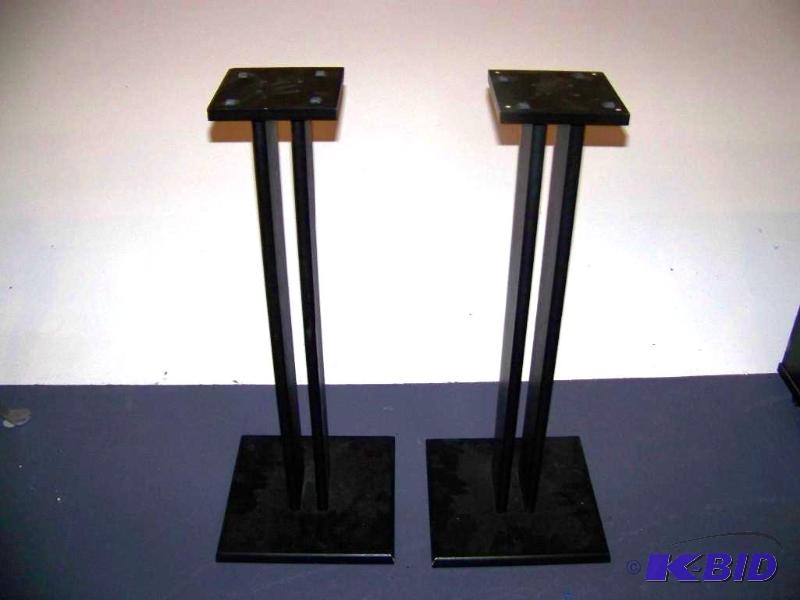 lot 64 image: (2) Black, Wood Speaker Stands