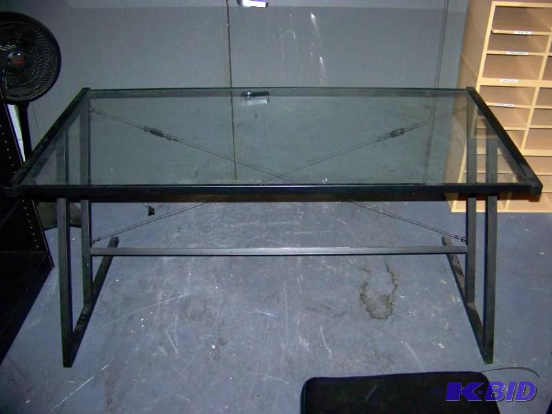 lot 65 image: Black, Metal Desk with Glass Top
