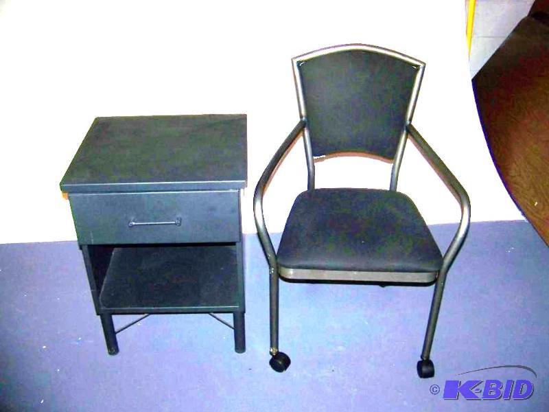 lot 68 image: Single Drawer Work Table with lower storage and Padded Work Chair on wheels