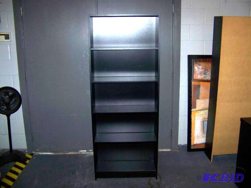 lot 74 image: Black, Wood Bookshelf