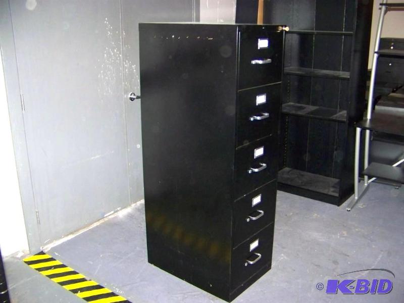 lot 94 image: HON, 5 Drawer, Black File Cabinet - lockable with key
