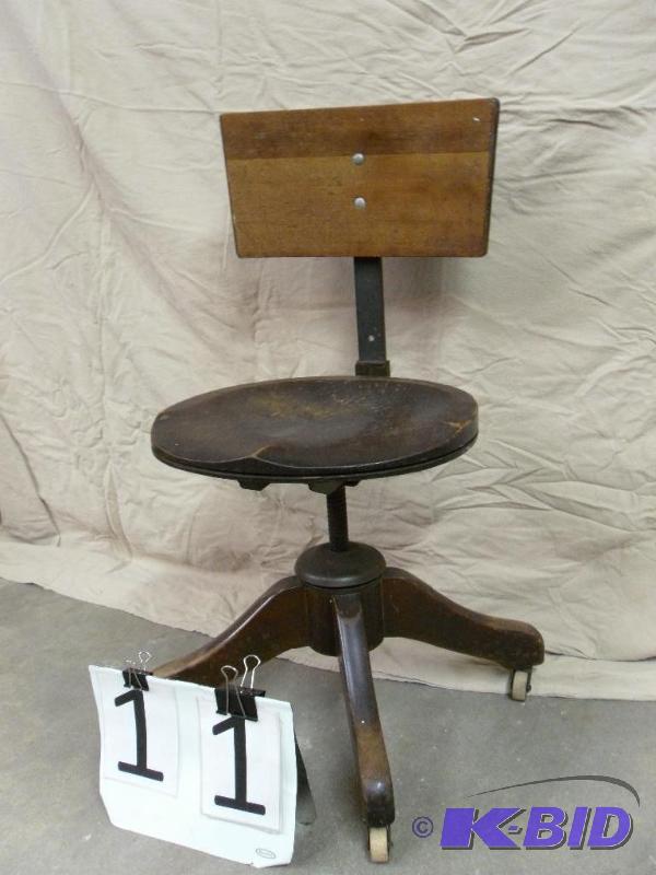 lot 11 image: Old Wood Chair on Wheels. Adjustabl...