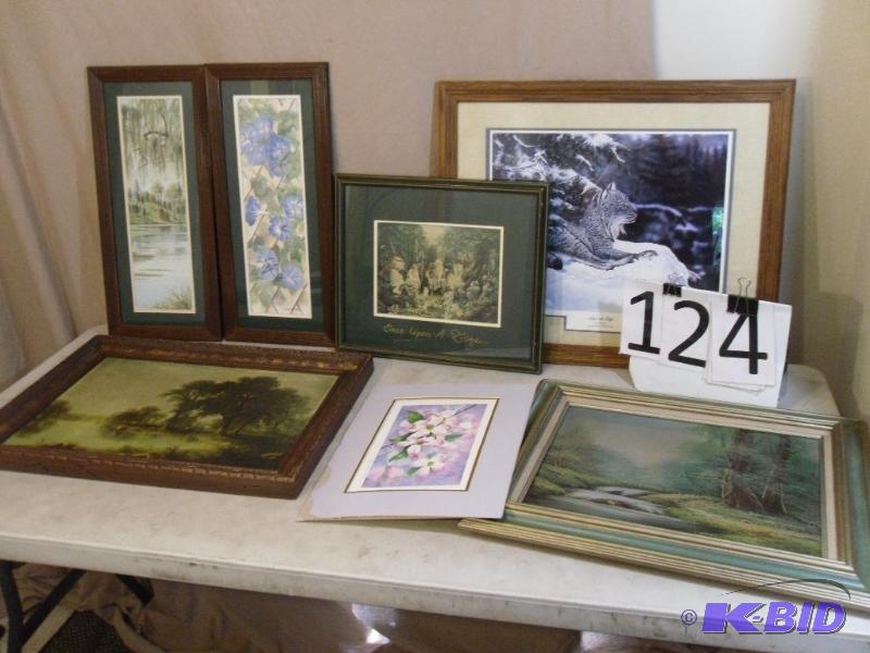 lot 124 image: 7 framed items, 2 are on canvas. A ...