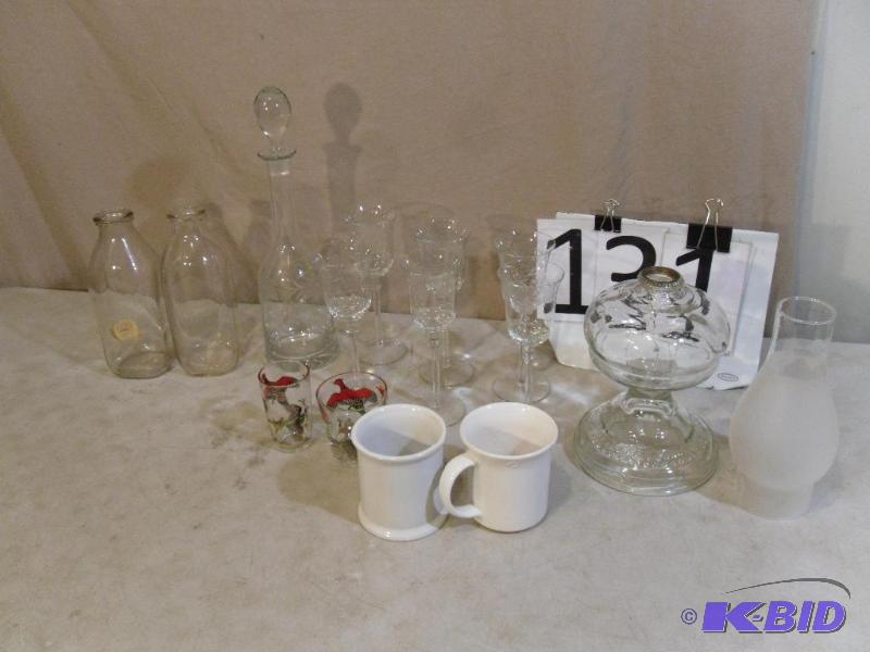 lot 131 image: Decanter with 6 Glasses, Milk Bottl...