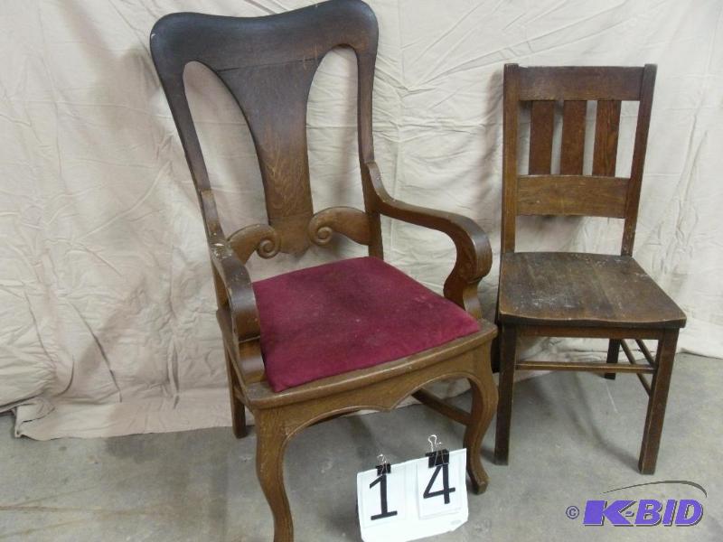 lot 14 image: Lot of 2 Old Wood Chairs. One is al...