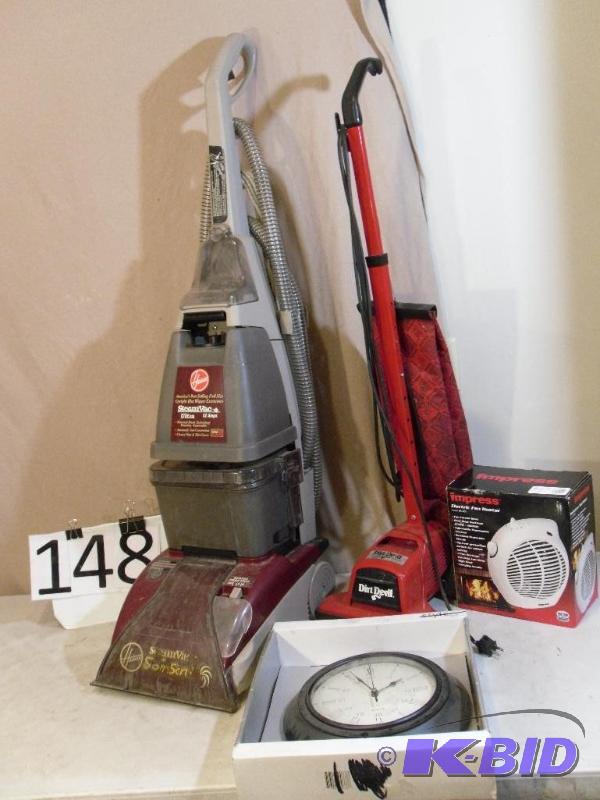 lot 148 image: Clock, Dirt Devil Vacuum, Small Spa...