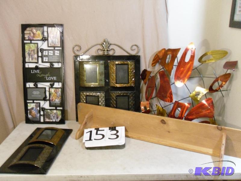 lot 153 image: Wood Shelf, Metal Wall Hanging, Met...