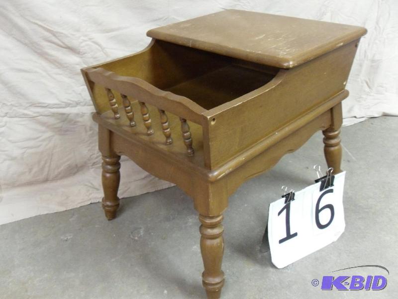lot 16 image: Old Wood Side  Sewing Table. Measu...