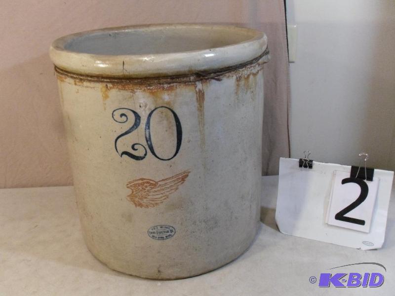 lot 2 image: Rare Large Red Wing 20 Gallon Crock...