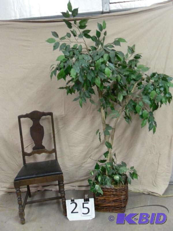 lot 25 image: Old Wood Chair with Leather Seat (n...