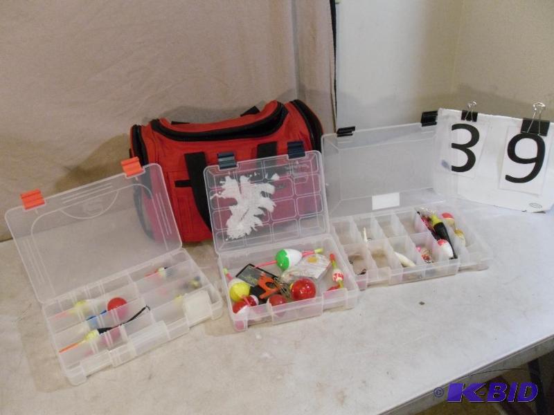 lot 39 image: Softsided Tackle Bag with 3 Plastic...