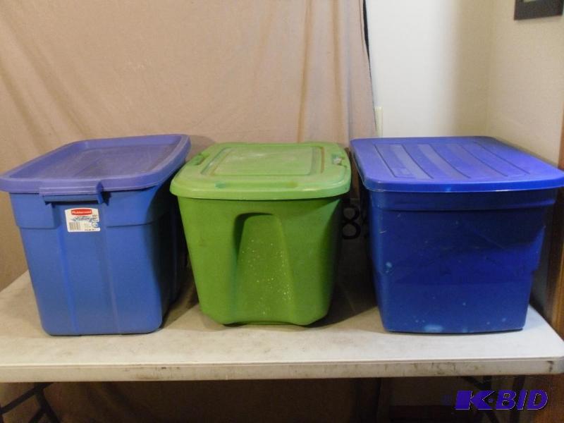 lot 80 image: 3 Assorted Totes, all have lids.&nb...