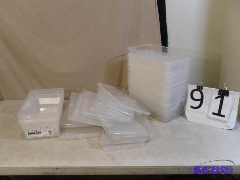 lot 91 image: Large Lot of 24 Plastic Shoe Box St...