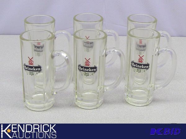 lot 11 image: Set of 6 Vintage Glass Heineken Beer Mugs