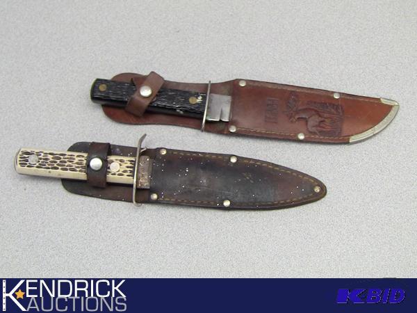 lot 12 image: Vintage Imperial and colonial Fixed Blade Hunting Knives with Sheaths