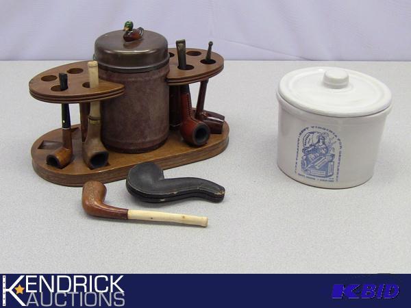 lot 4 image: Vintage Humidors, Pipe Holder, and Pipes
