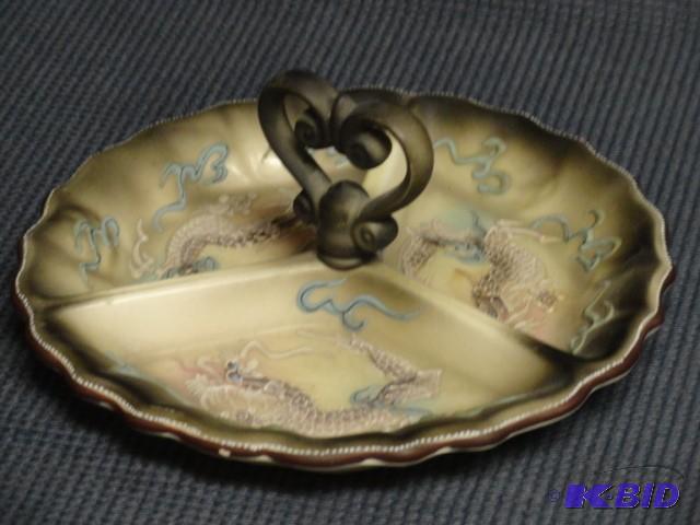 Three side serving tray with center...