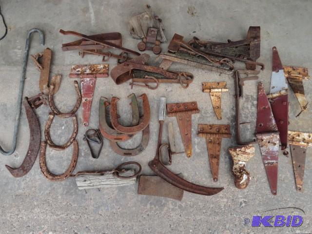 Farm items including horseshoes, hi...