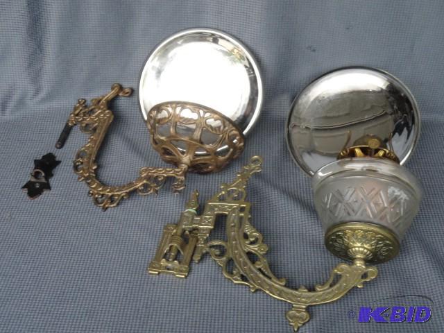 Early oil lamp brackets with mirror...