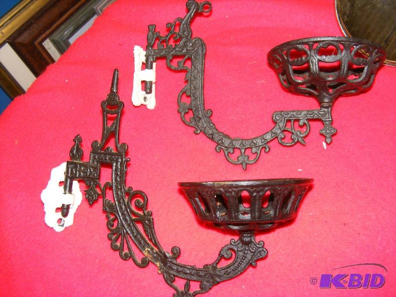 lot 218 image: Oil Lamp wall brackets, not a match...