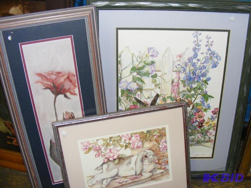 lot 284 image: Two Bunny Pictures and one flower p...